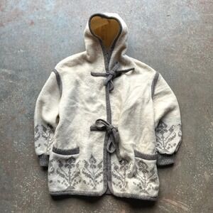 VTG Alafoss Icewool Wool Icelandic Sweater Jacket Cardigan Hoodie Fair Isle M